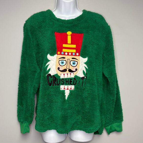 Briefly Stated Ugly Sweater Nutcracker Embroidered Green Sherpa Womens Sz XL - Picture 1 of 5